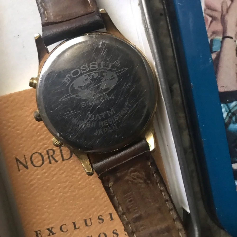 1995 RARE FOSSIL BLUE CHRONOGRAPH MOON PHASE WATCH BQ-8444